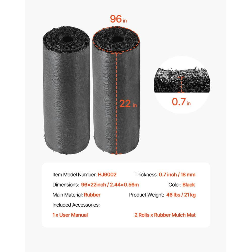 Barara King Rubber Mulch for Landscaping, 2 Rolls Recycled Rubber Mulch Mat 96 x 22 in, Permanent Rubber Pathway, Natural-Looking Black Mulch Garden Edging