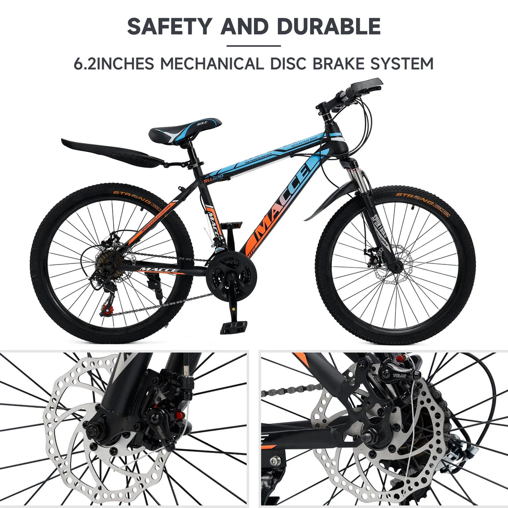 ARTUDATECH 24 26 27.5 Inch Mountain Bike, 24 Speeds with V/Disc Brakes High-Carbon Steel Frame Mens Womens Mountain Bike, Front Suspension MTB Bicycle for Adult & Teenagers
