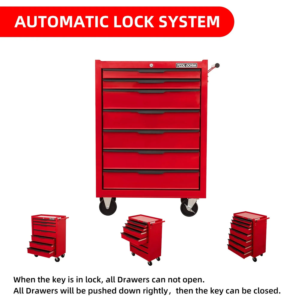 Tool Cabinet Tool Cart 24.2inch with 7 Drawers and Wheels, Metal Rolling Tool Box Locked Drawers Storage Organizer Cabinet for Garage, Warehouse, Repair Shop, Workshop, Brand