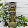 Water Fountain Outdoor Modern Waterfalls Garden Fountains with Lights for Garden, Patio, Backyard, Deck, Porch and Home Art Decor