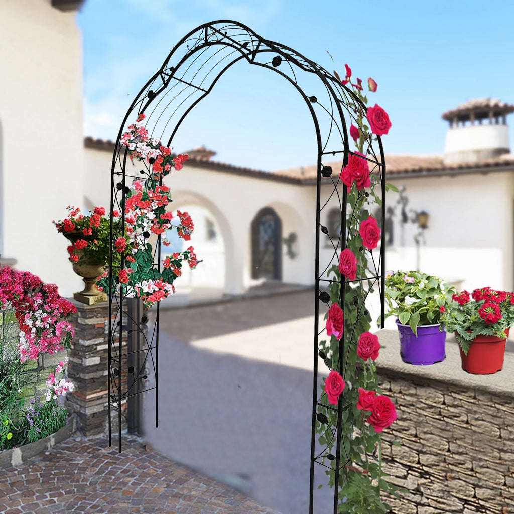 Miniyam 98.4 Metal Garden Arch Trellis, Support 8 Styles Garden Arbor Trellis, Black