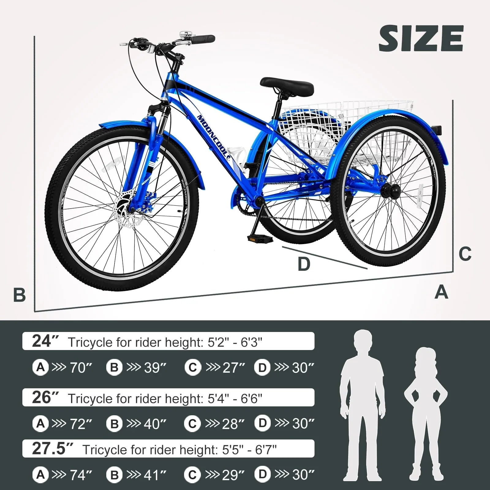 MOPHOTO 7 Speed 27.5 Adult Mountain Tricycle, Exercise Men's Women's Bicycle, 3 Wheel Cruiser Bike