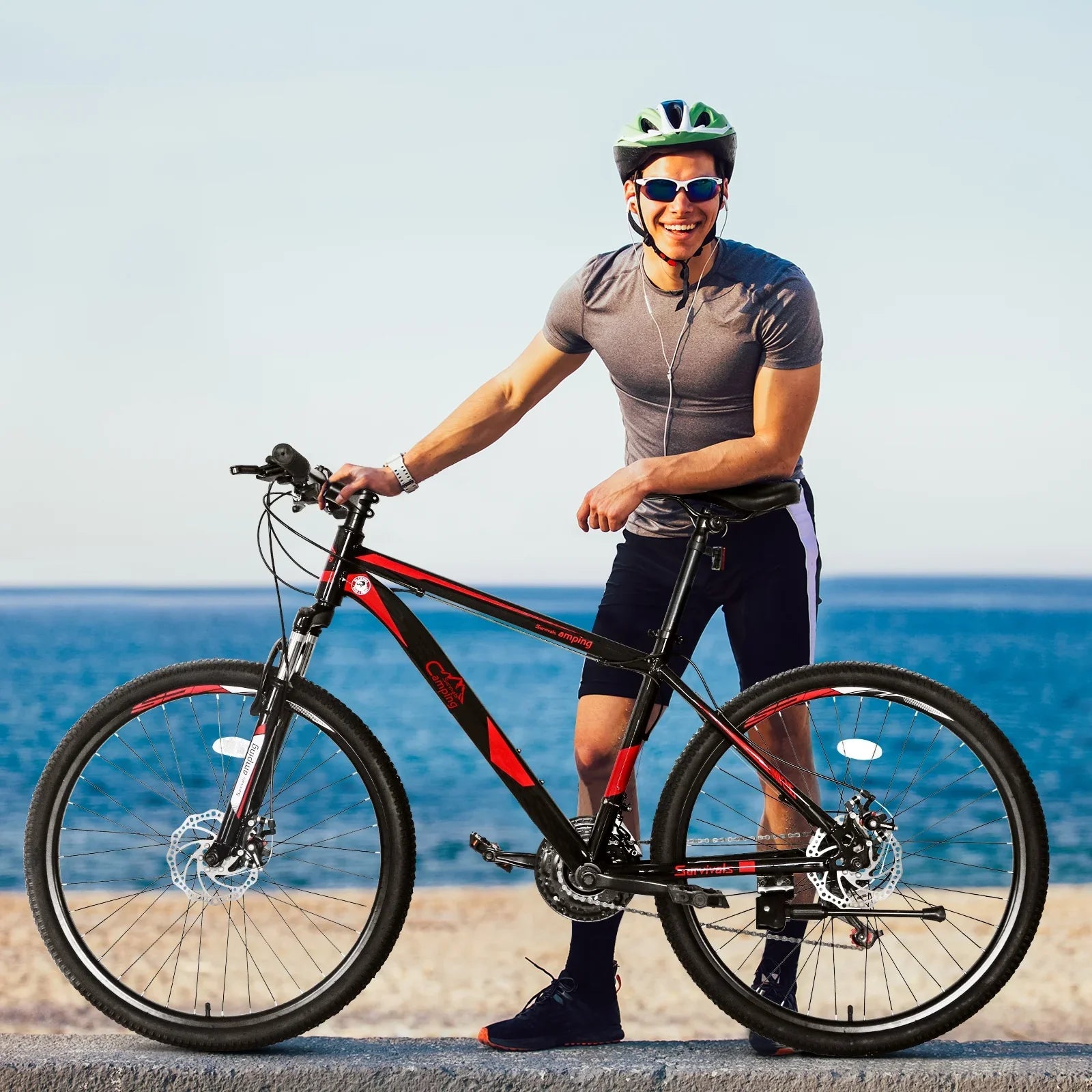 26-Inch Mountain Bike for Adults, 21-Speed Trail Bicycle with Dual Disc Brakes, Front Suspension, High-Carbon Steel Frame �C Red & Black | HUJHKIO Explorer Series