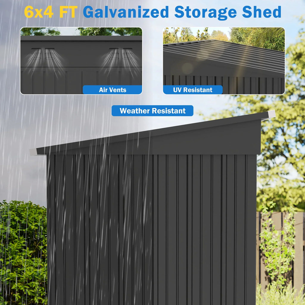 Sesslife 6x4 ft Outdoor Metal Steel Storage Shed with Sliding Roof & Lockable Door for Backyard, Garden, Gray