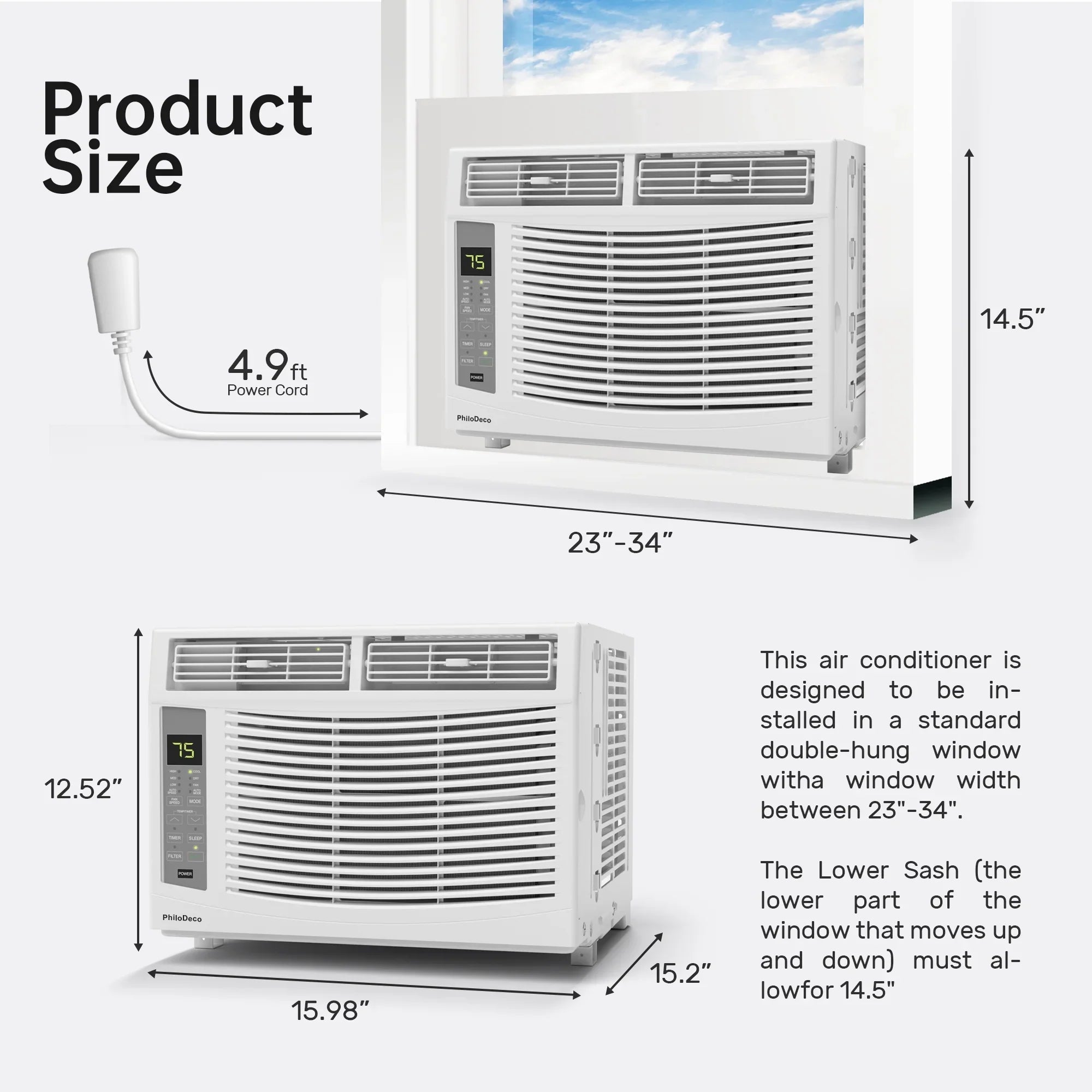 Window Air Conditioner 6000 BTU  Cool to 250 sq ft Intelligent, LED,Remote Control, Easy to Clean Filter Screen, Can Be Used as a Dehumidifier/Fan, Operates Quietly, and is Energy-Saving