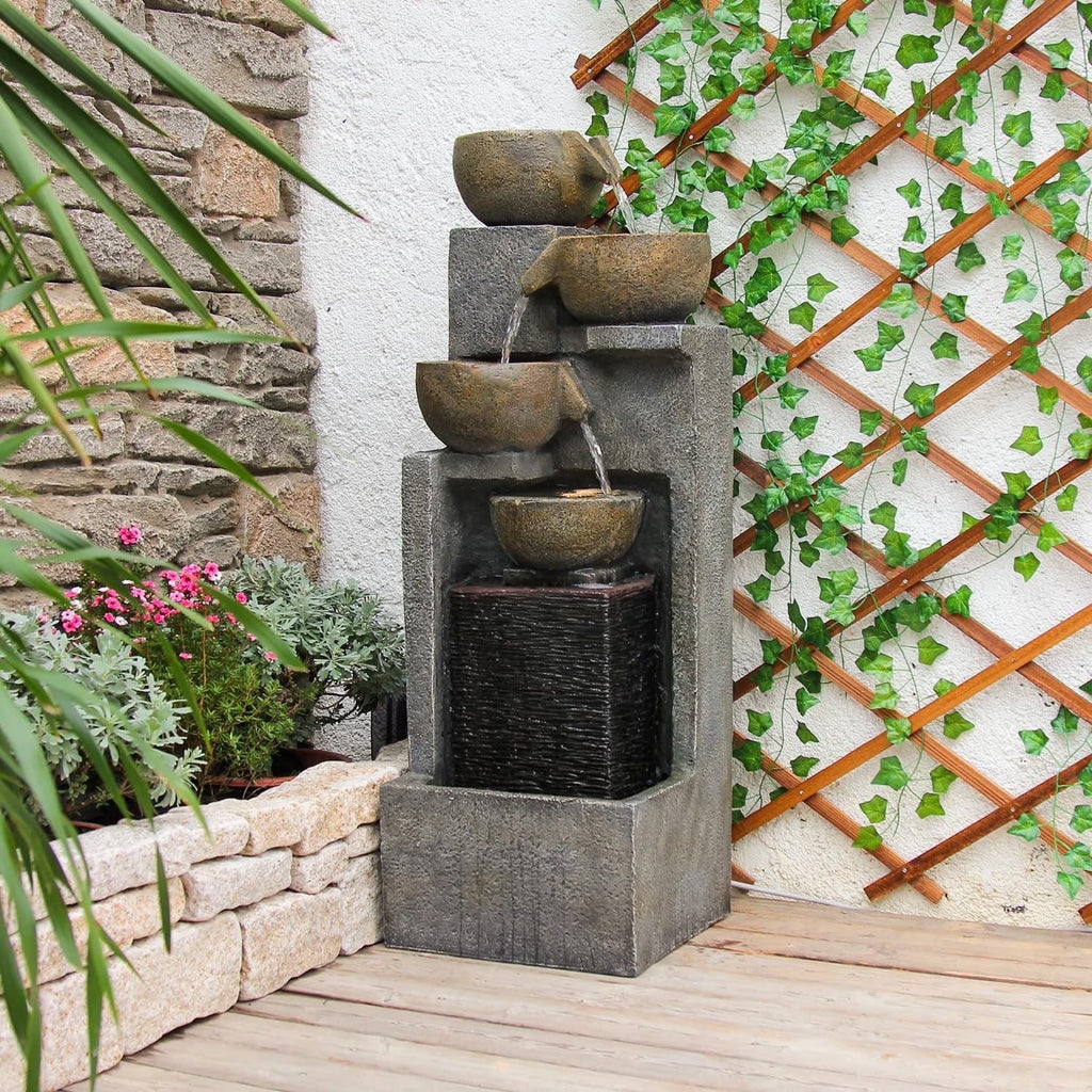 5-Tier Water Fountain Outdoor Garden Waterfall Fountains Indoor Bowl Cascading Water Feature with Led Lights for Home Deck Patio Porch Yard Decor 37.4 H