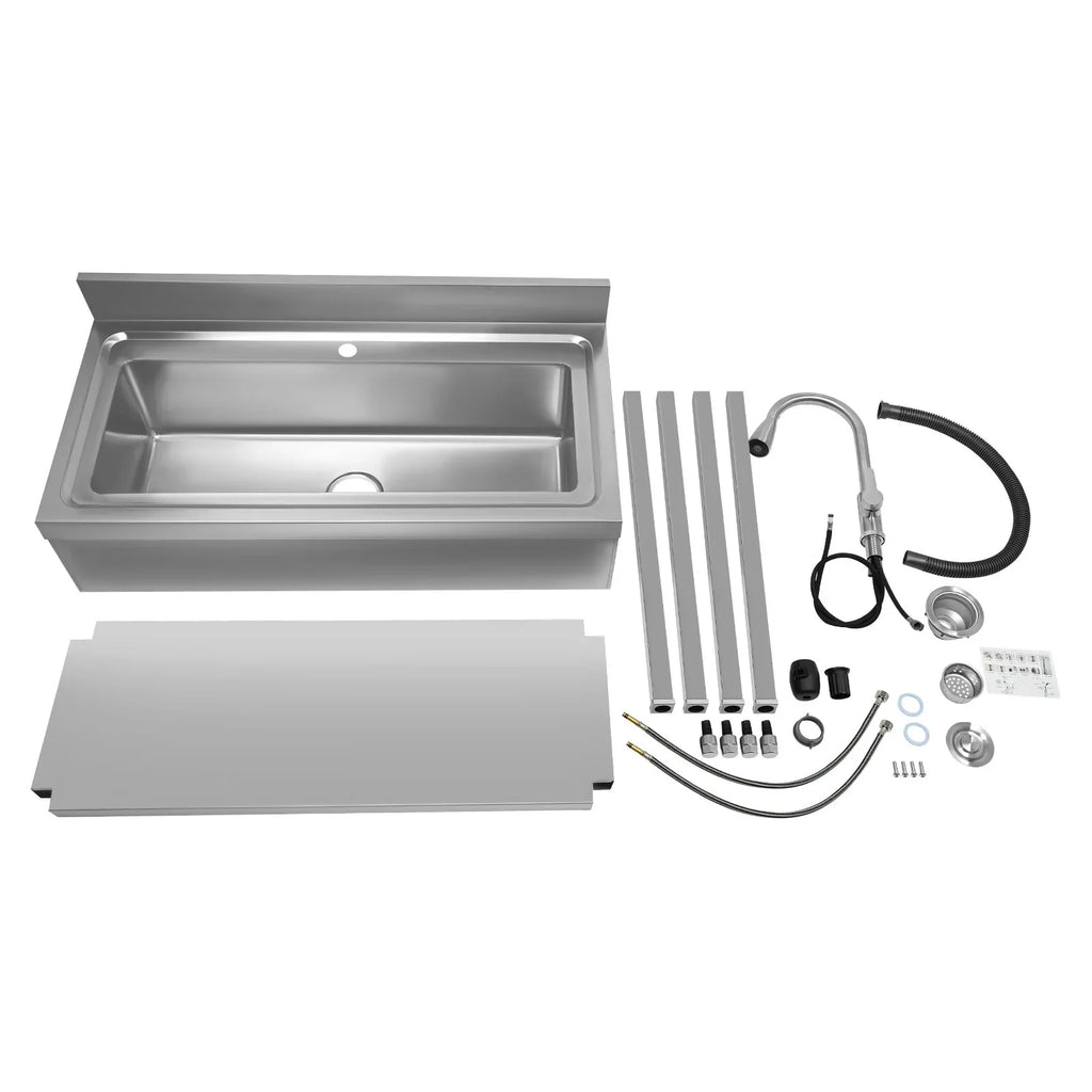 Loyalheartdy Stainless Steel Commercial Sink Freestanding Single High Capacity Utility Sinks with Pull-Out Faucet & Storage Shelf for Kitchen Laundry Room Garage Outdoor Garden 36 x 20 x 49