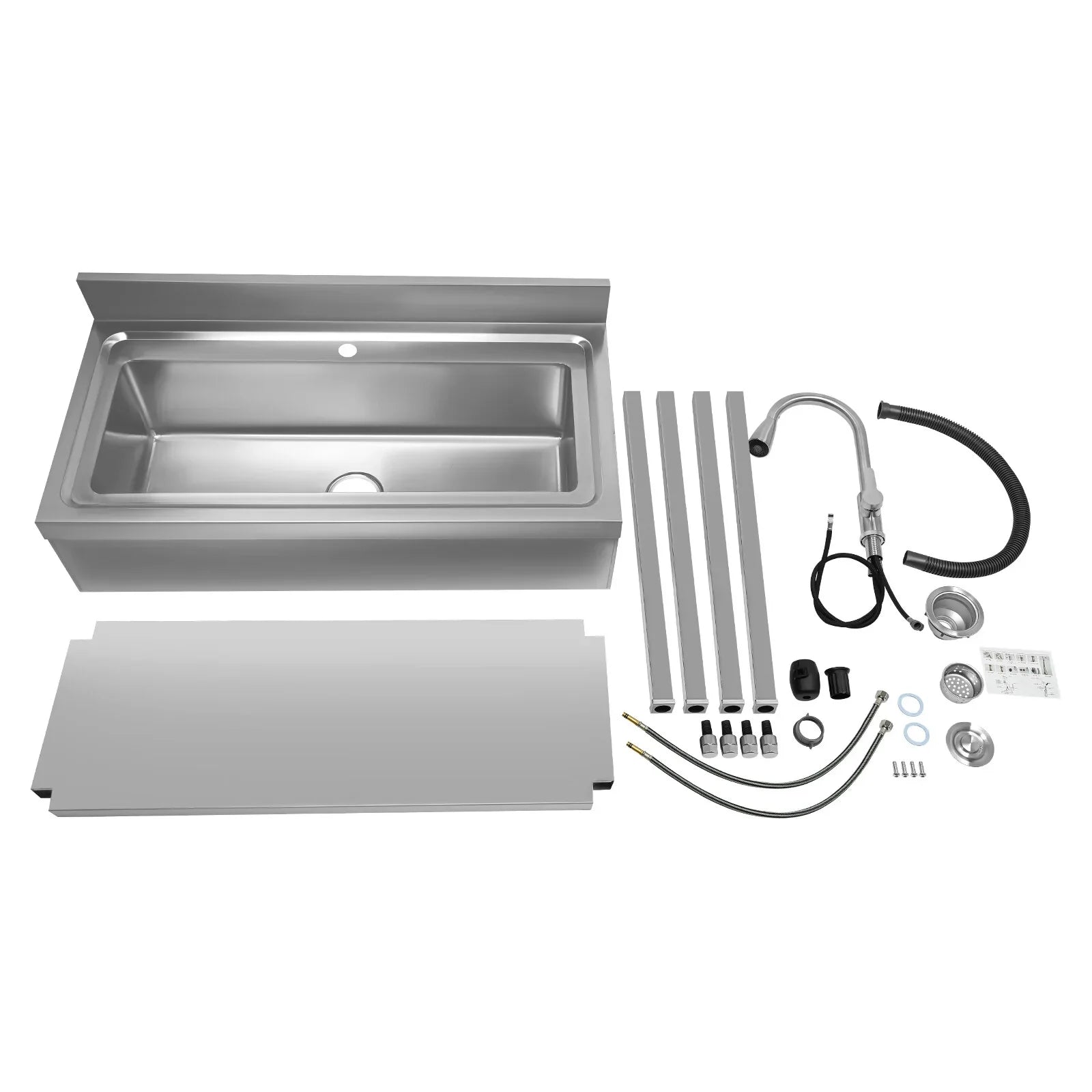 Loyalheartdy Stainless Steel Commercial Sink Freestanding Single High Capacity Utility Sinks with Pull-Out Faucet & Storage Shelf for Kitchen Laundry Room Garage Outdoor Garden 36 x 20 x 49