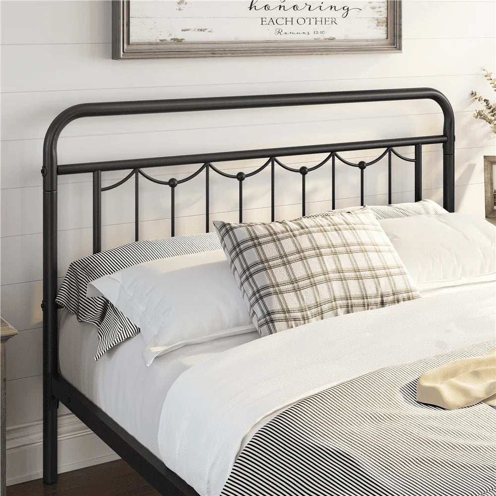 Topeakmart Metal Platform Bed Frame with Headboard and Footboard, Queen Size, Matte Black