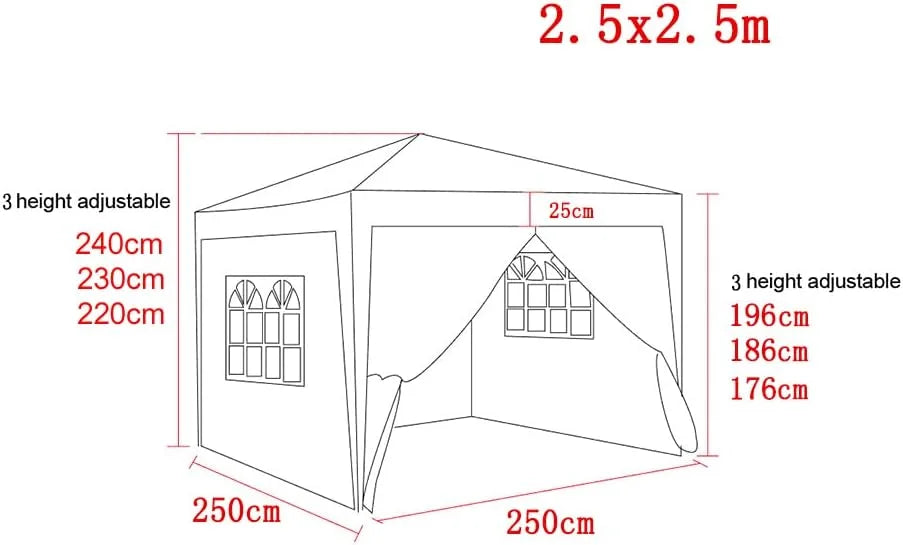 REKHH Pop Up Outdoor Gazebo Marquee 8.2''x8.2'' Garden Awning Tent Folding Canopy with 4 Sidewall and Carrying Bag for Festival Wedding Party 2.5MX2.5M (2.5x2.5m,Red)
