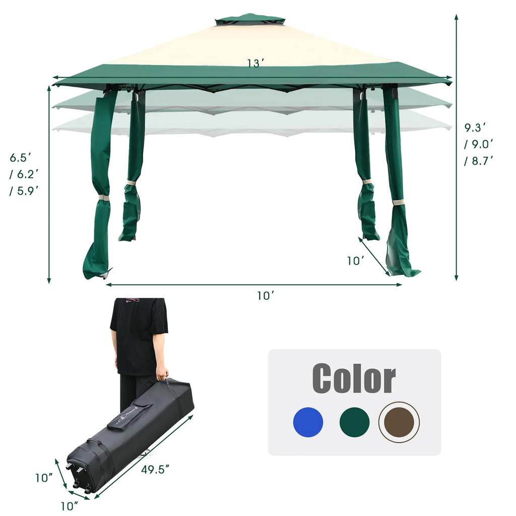 Costway 13'x13' Gazebo  Canopy  Shelter Awning Tent Patio Garden Green