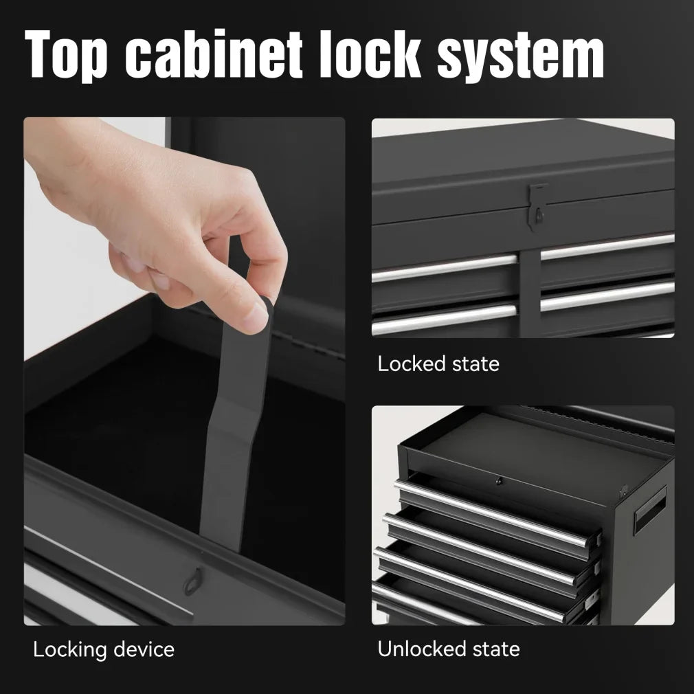 Heavy-Duty Metal Tool Storage Cabinet 5-Drawer Rolling with Detachable Top Box, Lockable Wheels & Adjustable Shelves, Secure Locking Mechanism, Space-Saving Design for Garage Workshop & Home Use