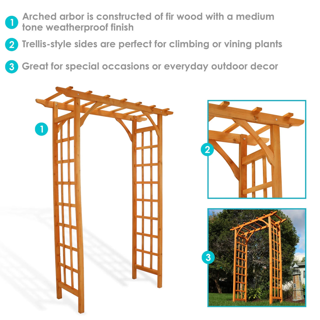 Sunnydaze 78.5 Brown Wooden Garden Arbor Walkway Wedding Arch, Weather-Resistant Finish