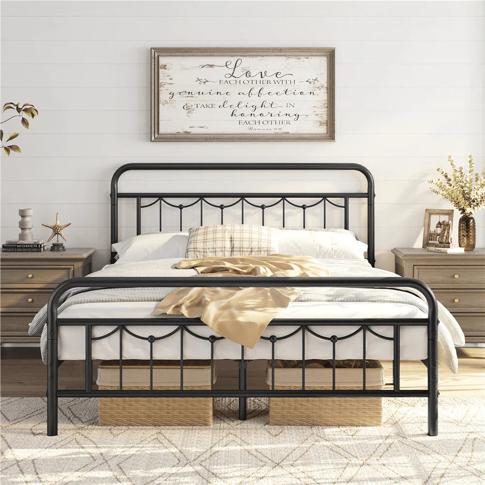 Topeakmart Metal Platform Bed Frame with Headboard and Footboard, Queen Size, Matte Black