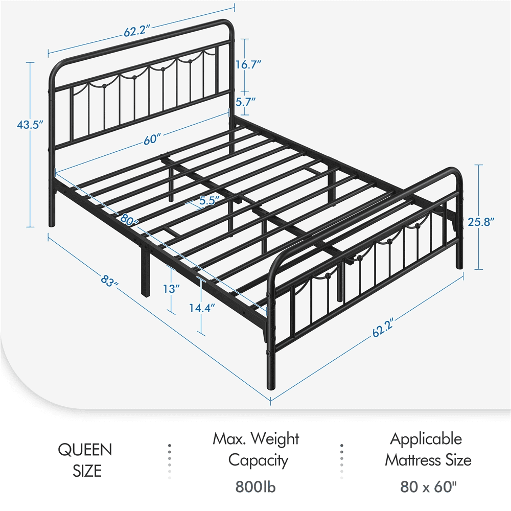 Topeakmart Metal Platform Bed Frame with Headboard and Footboard, Queen Size, Matte Black