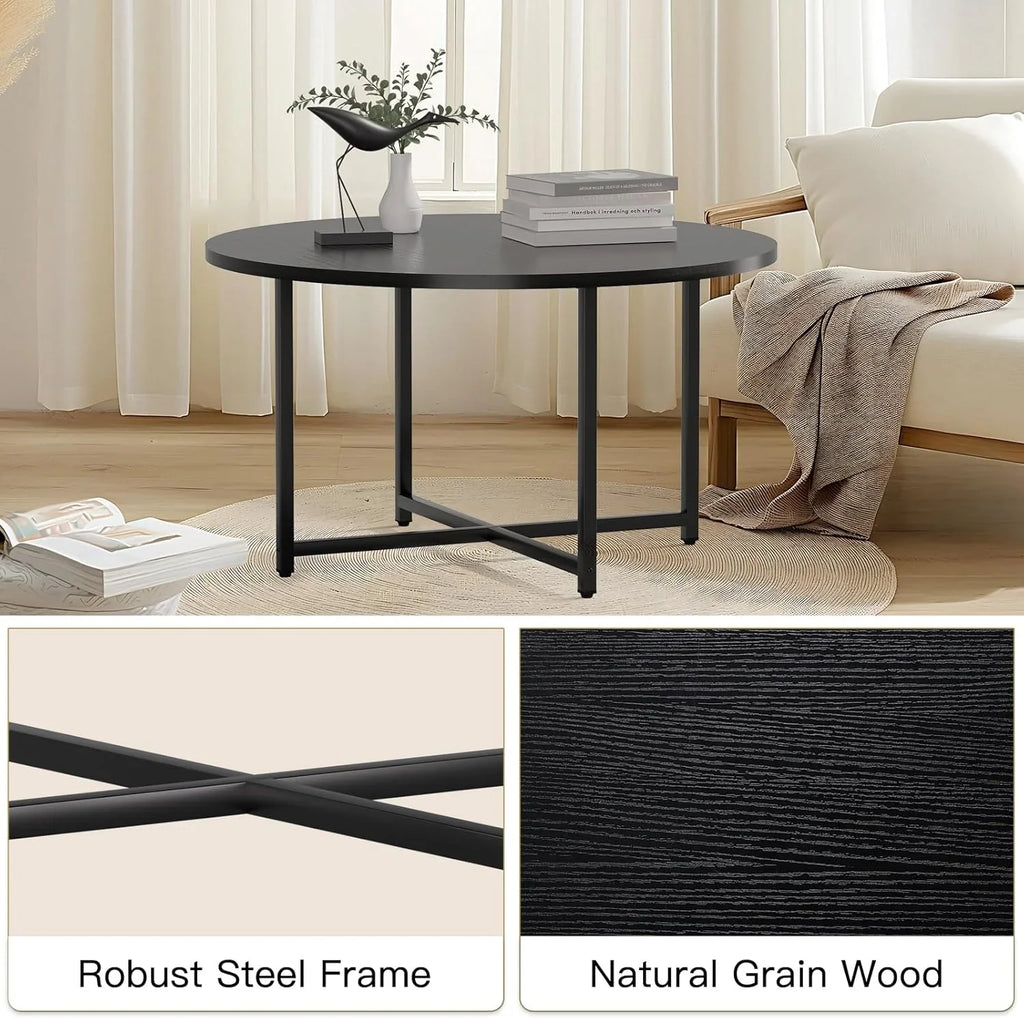Round Coffee Table, 31.5 Circle Coffee Table��Roma Round Coffee Tables Living Room, Large Coffee Table Round for Indoor & Outdoor Use, Office, Patio or Garden, Large Gray(31.5 D x 17.7 H)