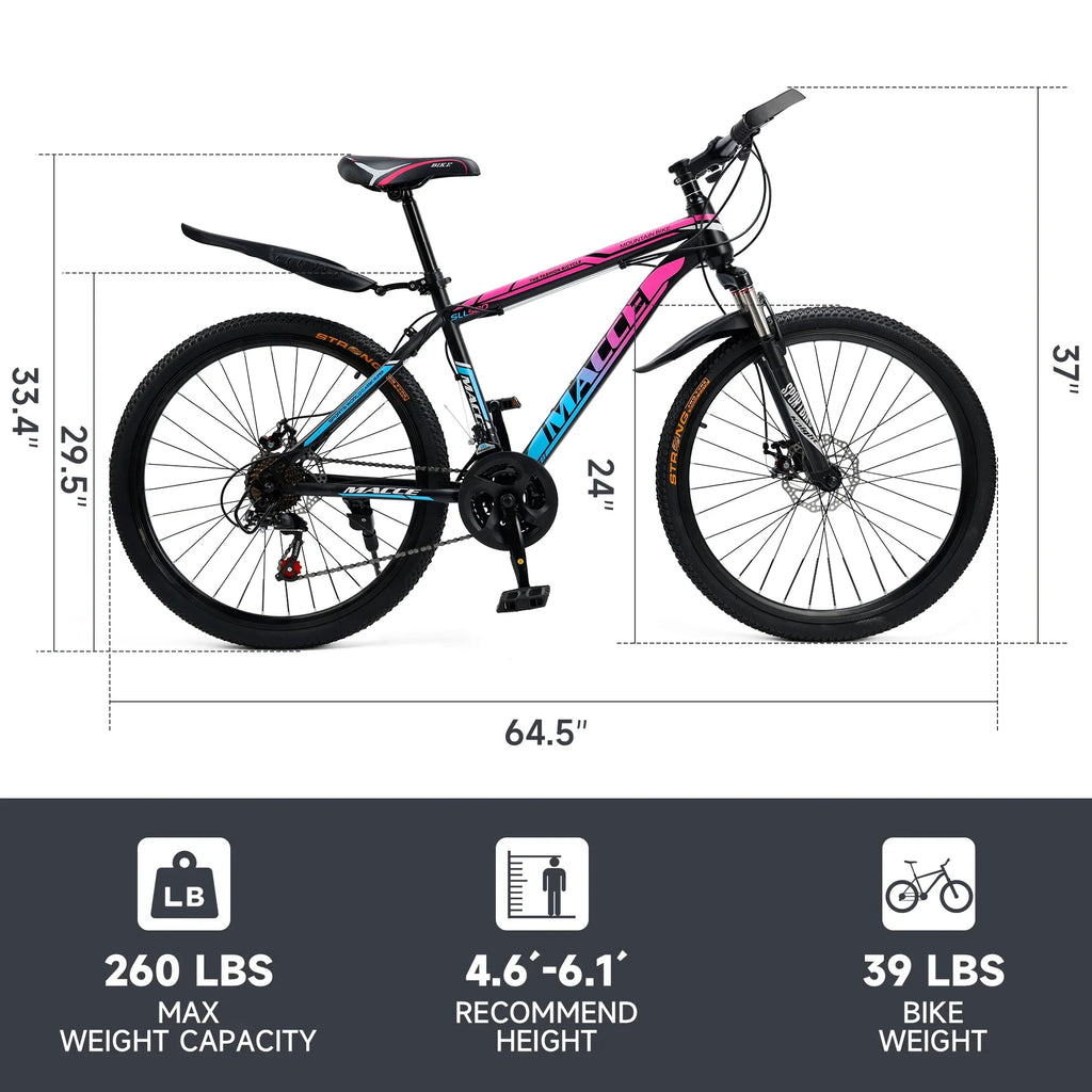 ARTUDATECH 24 26 27.5 Inch Mountain Bike, 24 Speeds with V/Disc Brakes High-Carbon Steel Frame Mens Womens Mountain Bike, Front Suspension MTB Bicycle for Adult & Teenagers