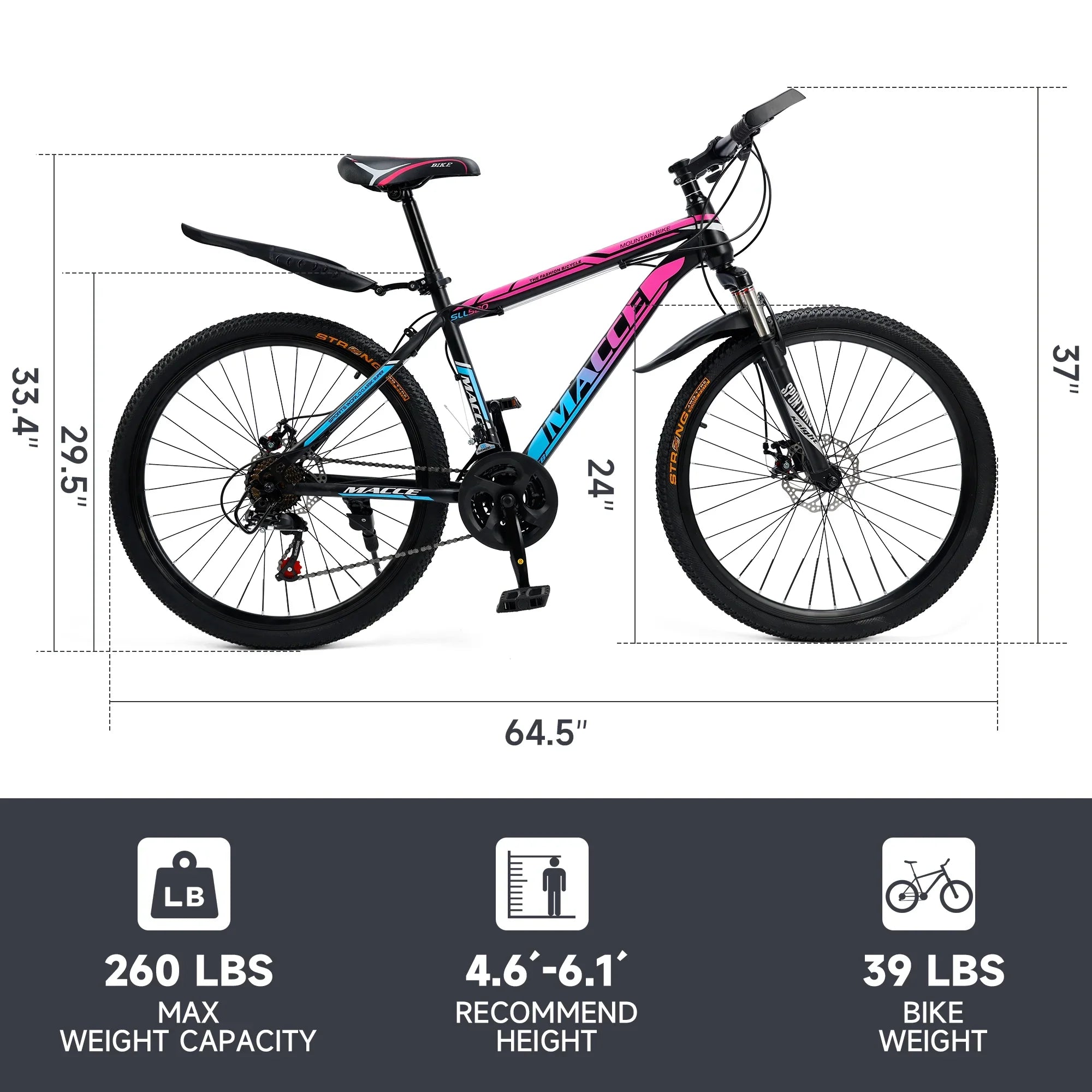 ARTUDATECH 24 26 27.5 Inch Mountain Bike, 24 Speeds with V/Disc Brakes High-Carbon Steel Frame Mens Womens Mountain Bike, Front Suspension MTB Bicycle for Adult & Teenagers