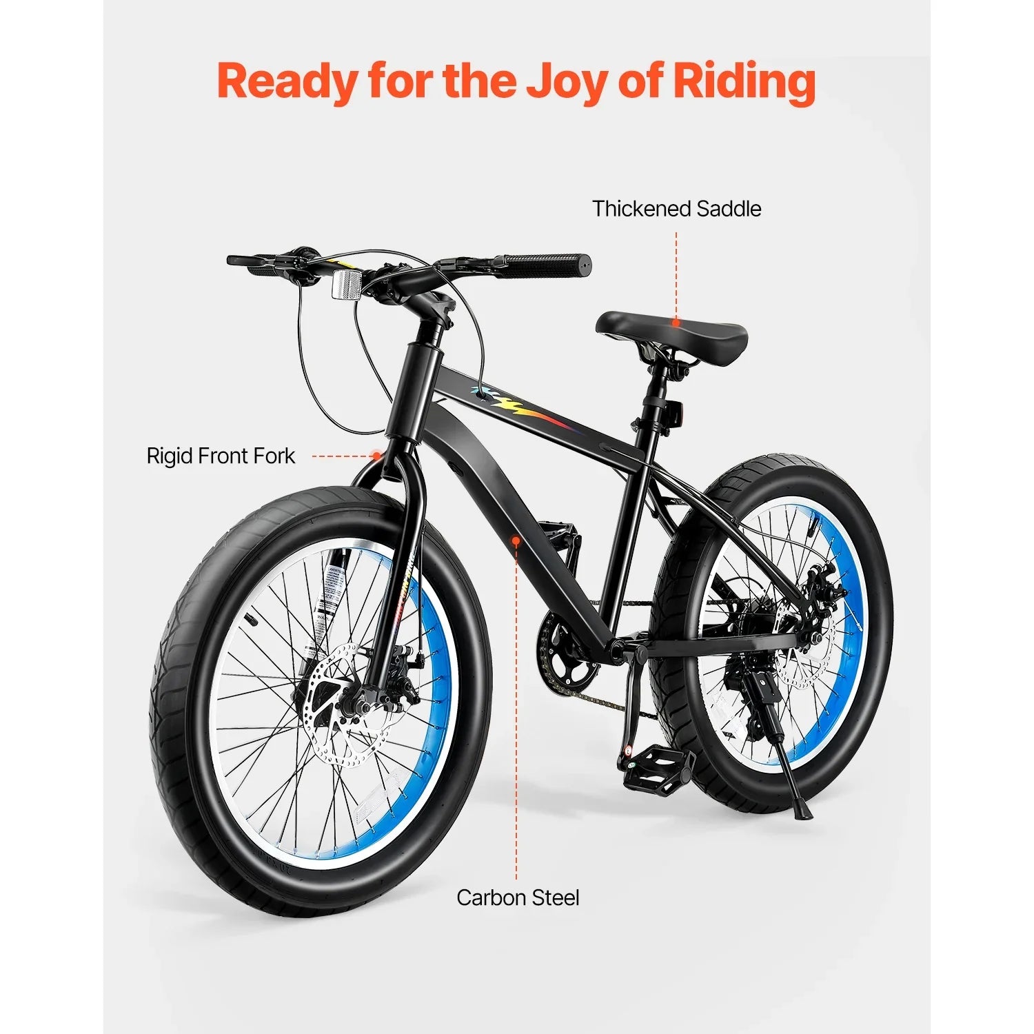 KFFKFF 20-Inch Mountain Bike, 7-Speed Twist Shifting, Comfortable Saddle, Dual Disc Brakes, Durable Steel Frame, Fat Tire Bicycle for Trail and Snow