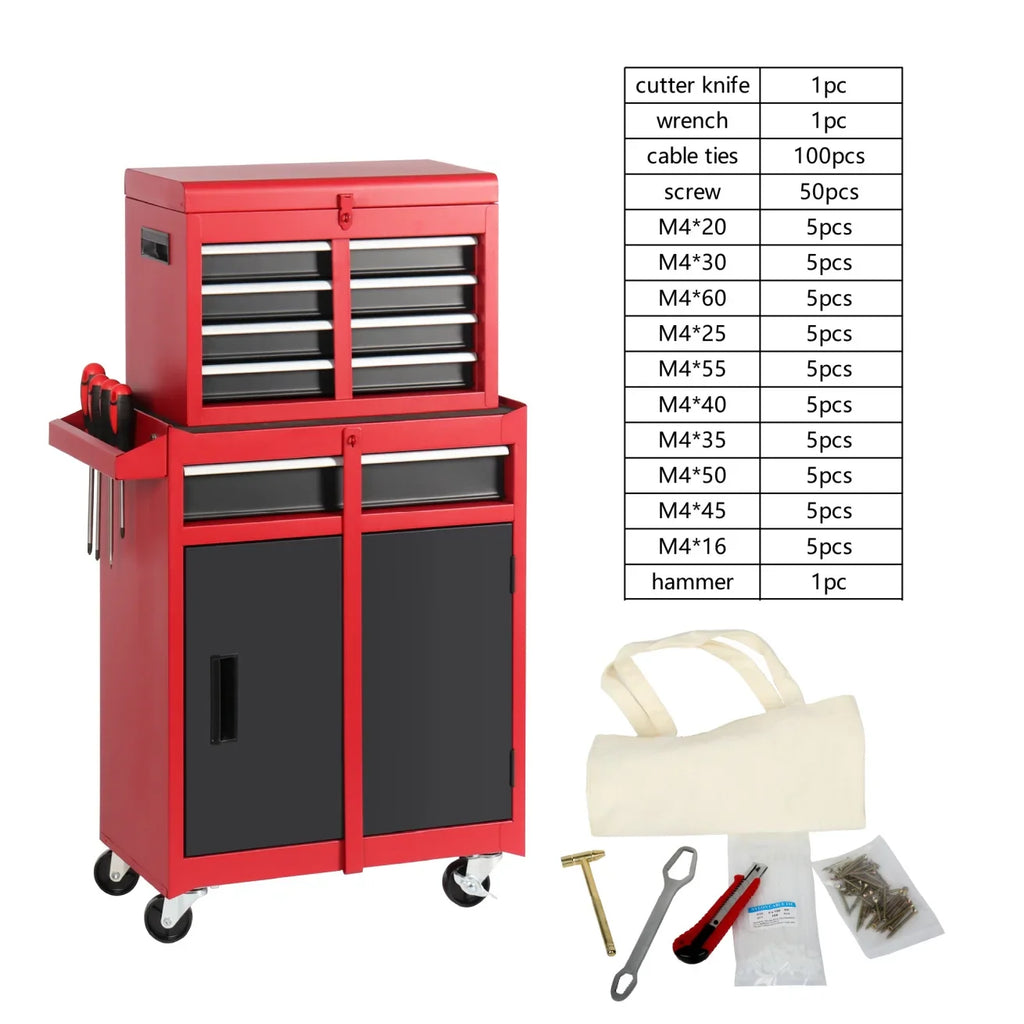 Heavy-Duty Metal Tool Storage Cabinet 5-Drawer Rolling with Detachable Top Box, Lockable Wheels & Adjustable Shelves, Secure Locking Mechanism, Space-Saving Design for Garage Workshop & Home Use