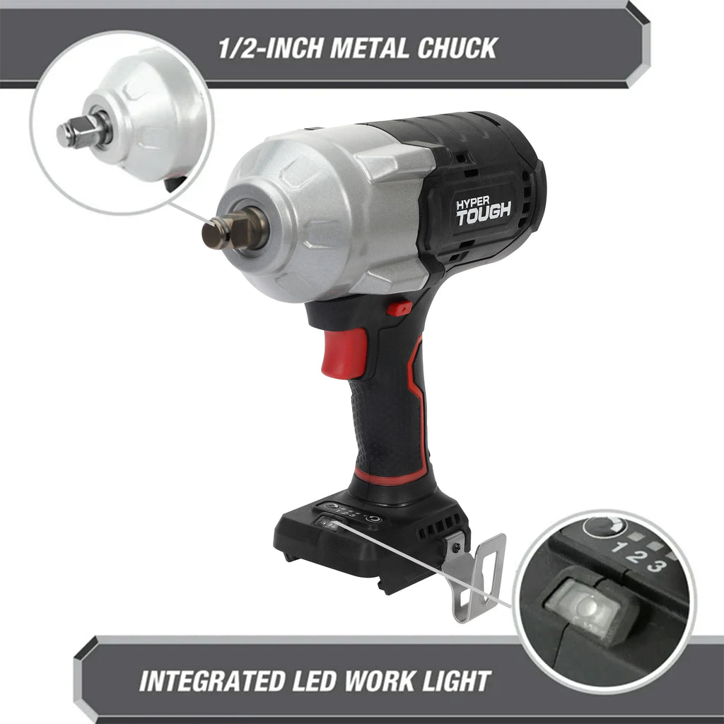 Hyper Tough 20V Max Brushless 1/2-inch High-Torque Cordless Impact Wrench with 4.0Ah Lithium-Ion Battery and Charger