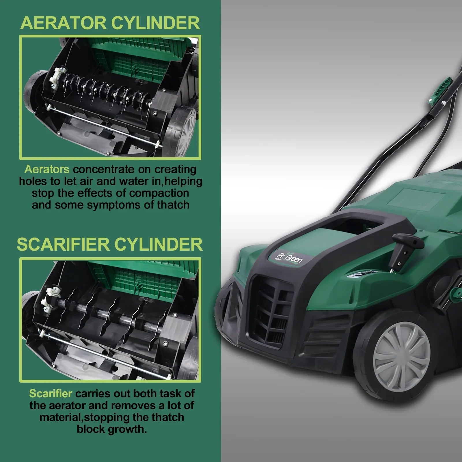 Dethatcher and Scarifier, Seizeen 16-Inch Lawn Dethatcher Scarifier 2-IN-1 Gardening Equipment, Powerful 15 Amp Electric Dethatcher & Scarifier, Height Adjustable, 58QT Removable Thatch Bag