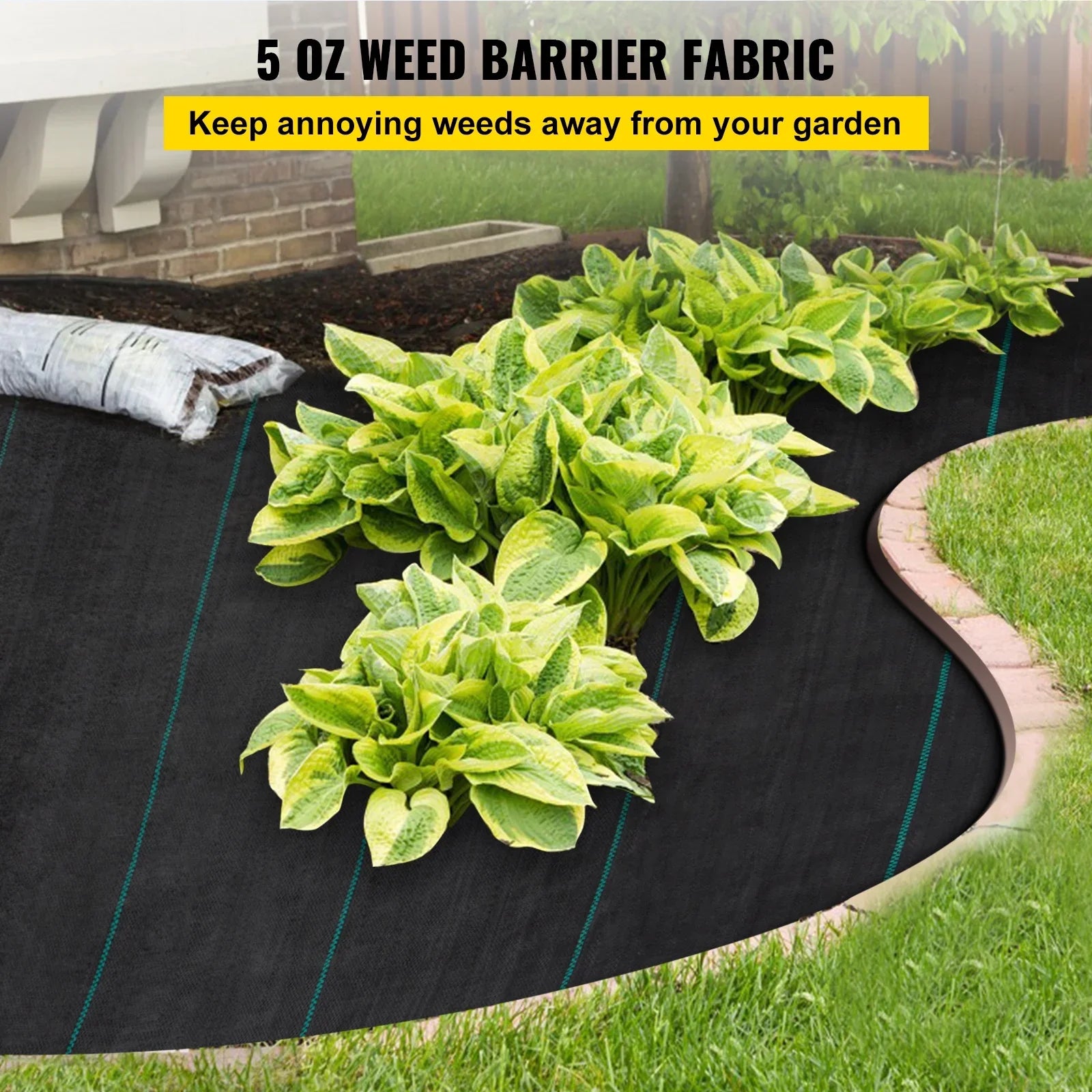 VEVORbrand Weed Barrier Landscape Fabric, 5 x 250 ft Premium Woven Ground Cover 5 oz Heavy Duty PP Material & Easy Setup, Dual-Layer for Outdoor Garden, Lawn, Driveway, Black