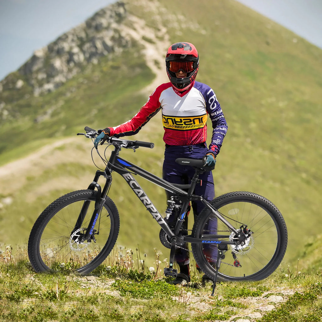 24 inch Dual/Front Suspension Mens Womens Mountain Bike,21 Speeds Dual Disc Brake,High-Carbon Steel Frame,Trail Beach Snow Commuter City Bikes,Black