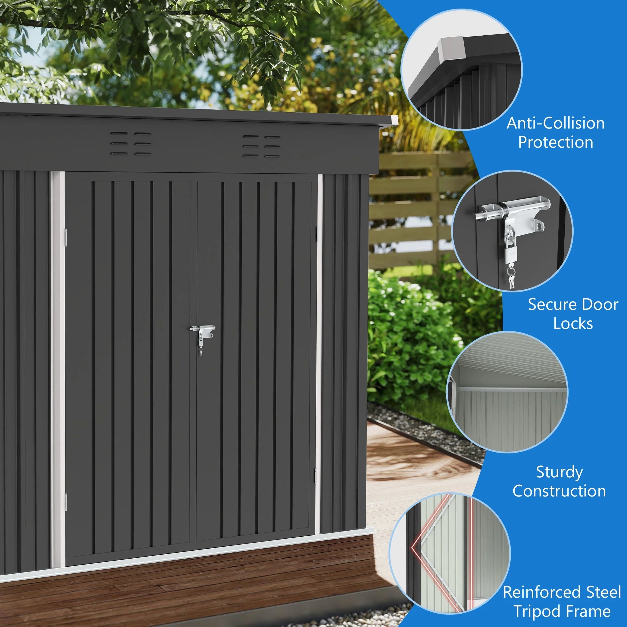 Sesslife 6x4 ft Outdoor Metal Steel Storage Shed with Sliding Roof & Lockable Door for Backyard, Garden, Gray
