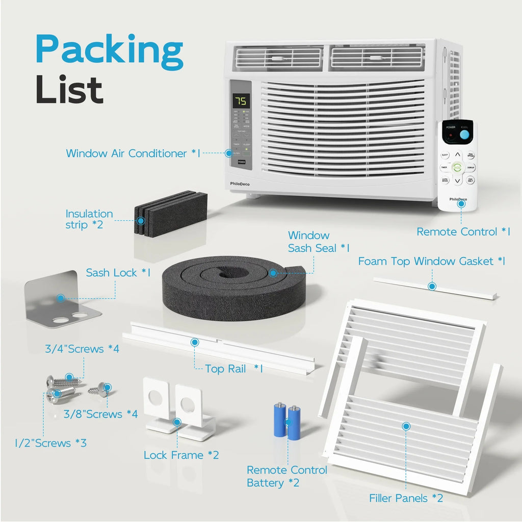 Window Air Conditioner 6000 BTU  Cool to 250 sq ft Intelligent, LED,Remote Control, Easy to Clean Filter Screen, Can Be Used as a Dehumidifier/Fan, Operates Quietly, and is Energy-Saving