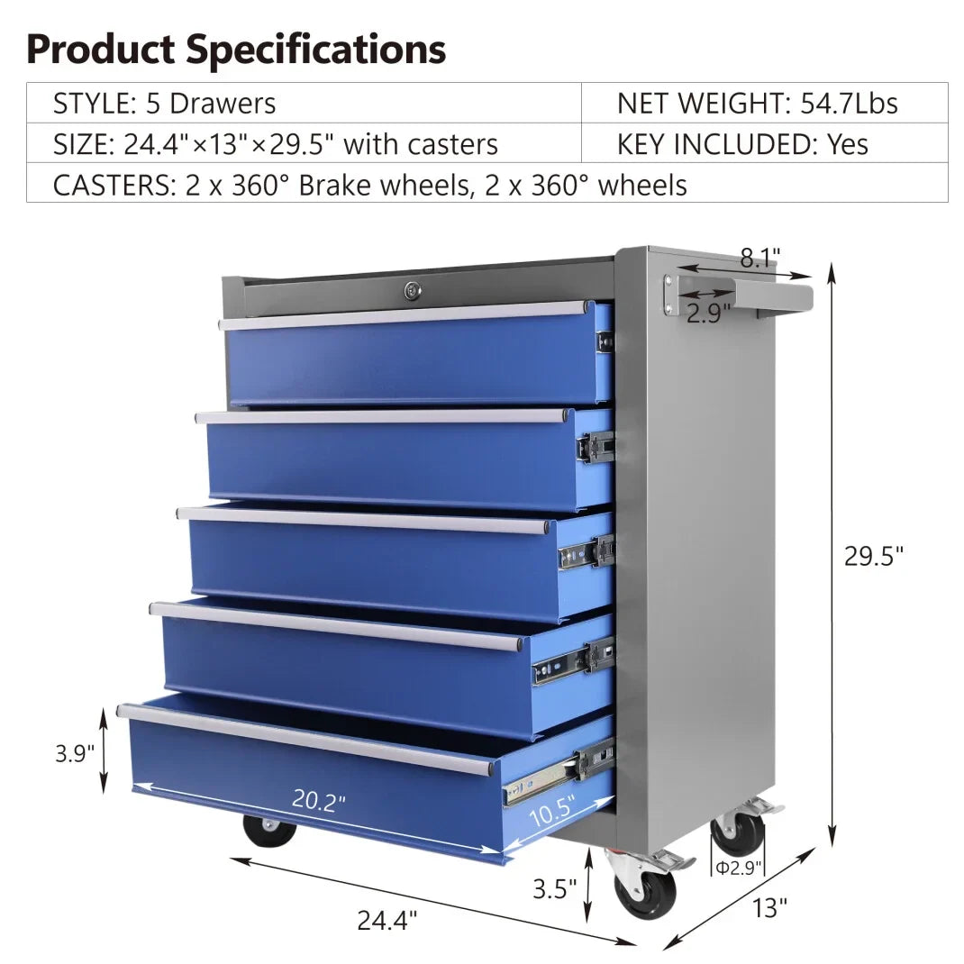 Rolling Tool Chest with 5-Drawer, Tool Box with Wheels, Multifunctional Tool Cart Mechanic Tool Storage Cabinet for Garage, Warehouse, Workshop, Repair Shop, Blue?