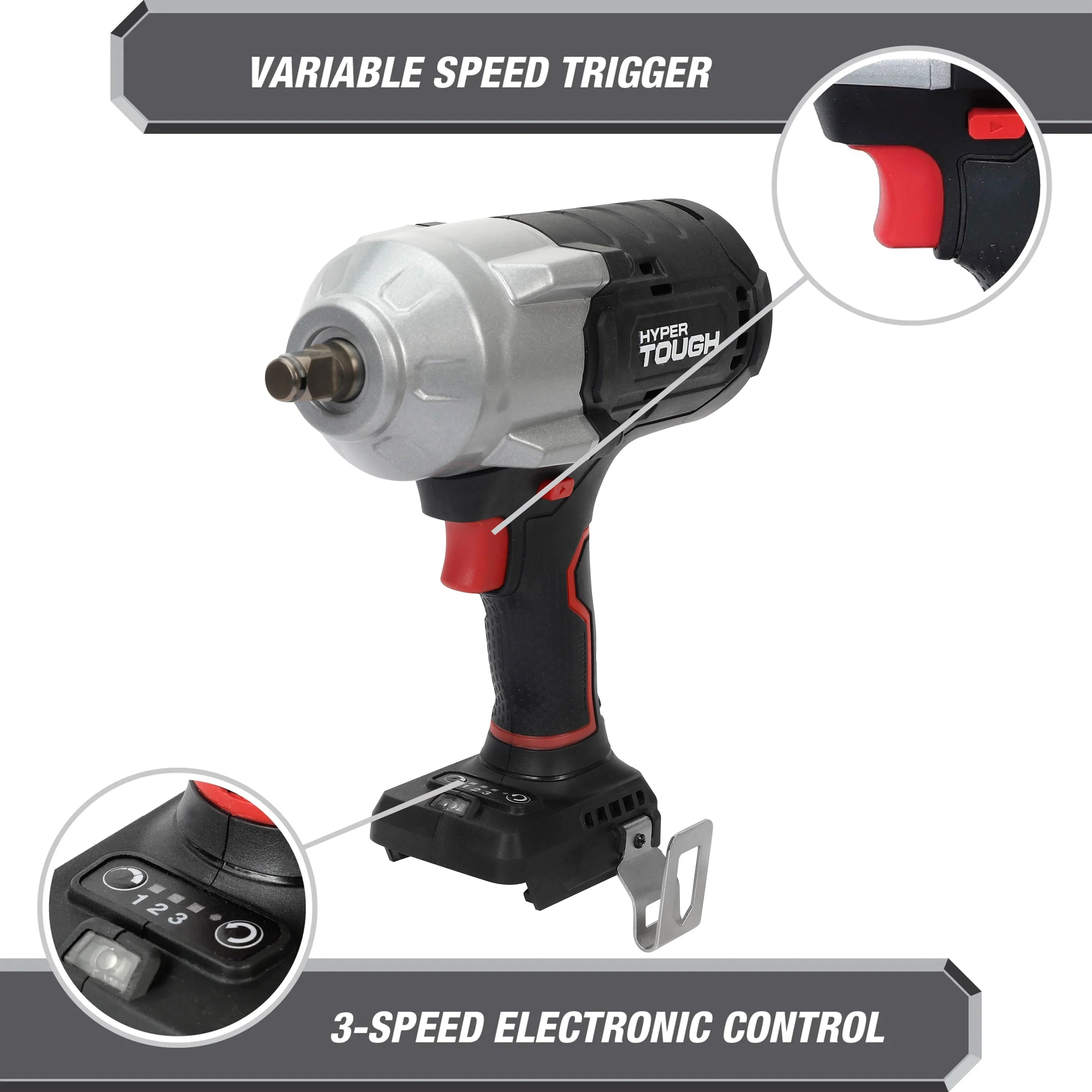 Hyper Tough 20V Max Brushless 1/2-inch High-Torque Cordless Impact Wrench with 4.0Ah Lithium-Ion Battery and Charger