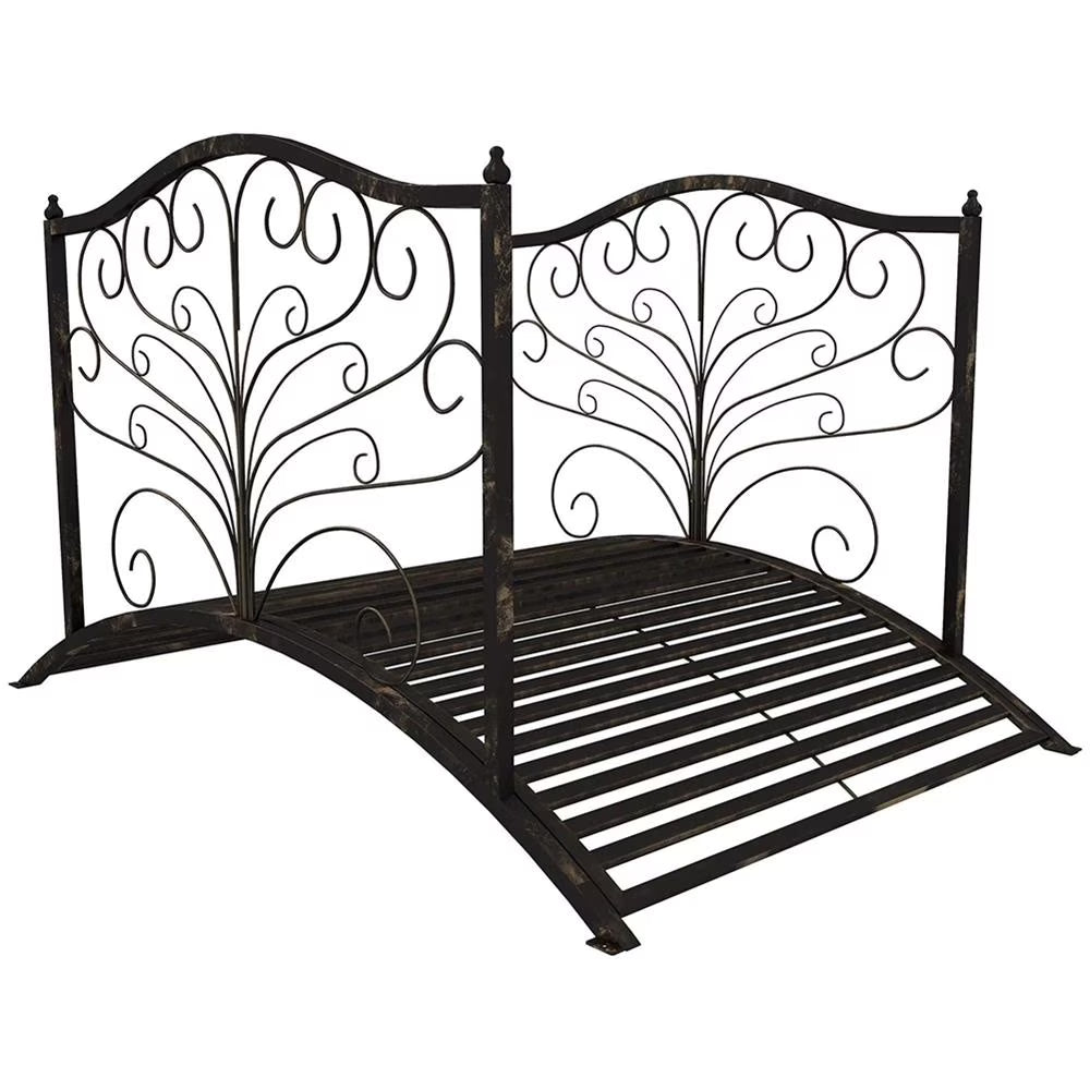 Aimee Lii 4�� Metal Arch Backyard Garden Bridge with Safety Siderails, Delicate Scrollwork, Easy Assembly, Outdoor Garden Bridge, Black Bronze