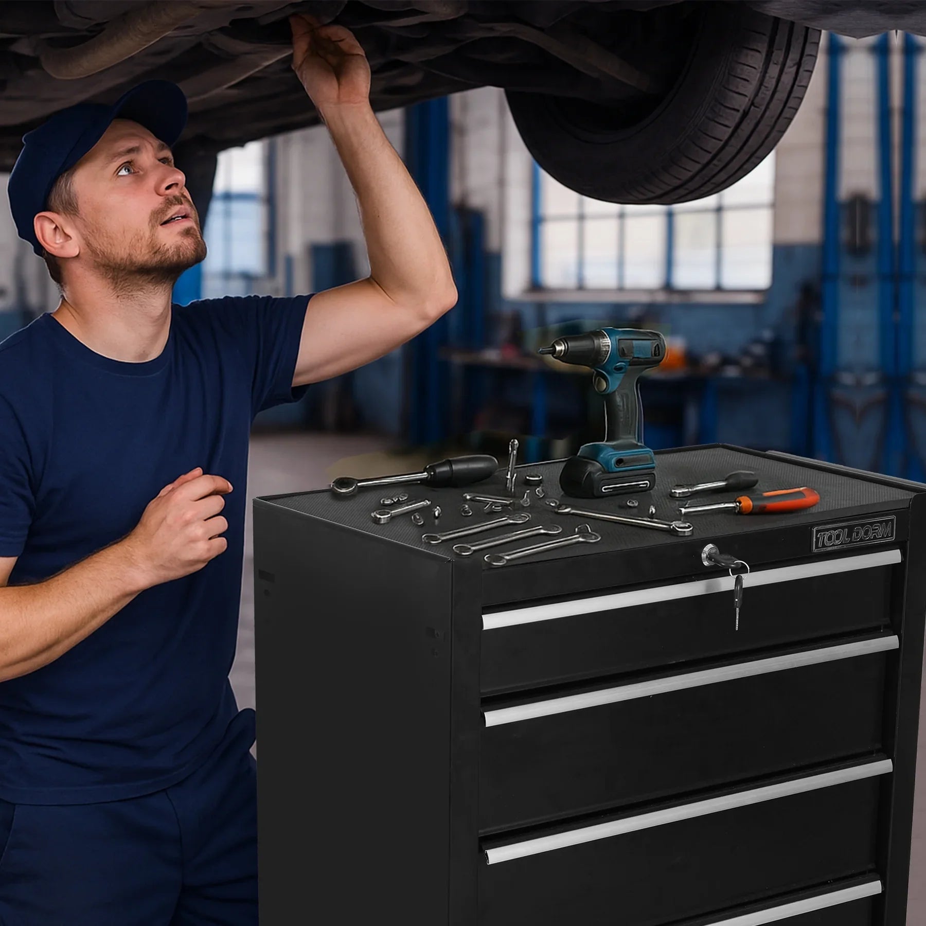 Tool Cabinet Tool Cart 24.2inch with 7 Drawers and Wheels, Metal Rolling Tool Box Locked Drawers Storage Organizer Cabinet for Garage, Warehouse, Repair Shop, Workshop, Brand