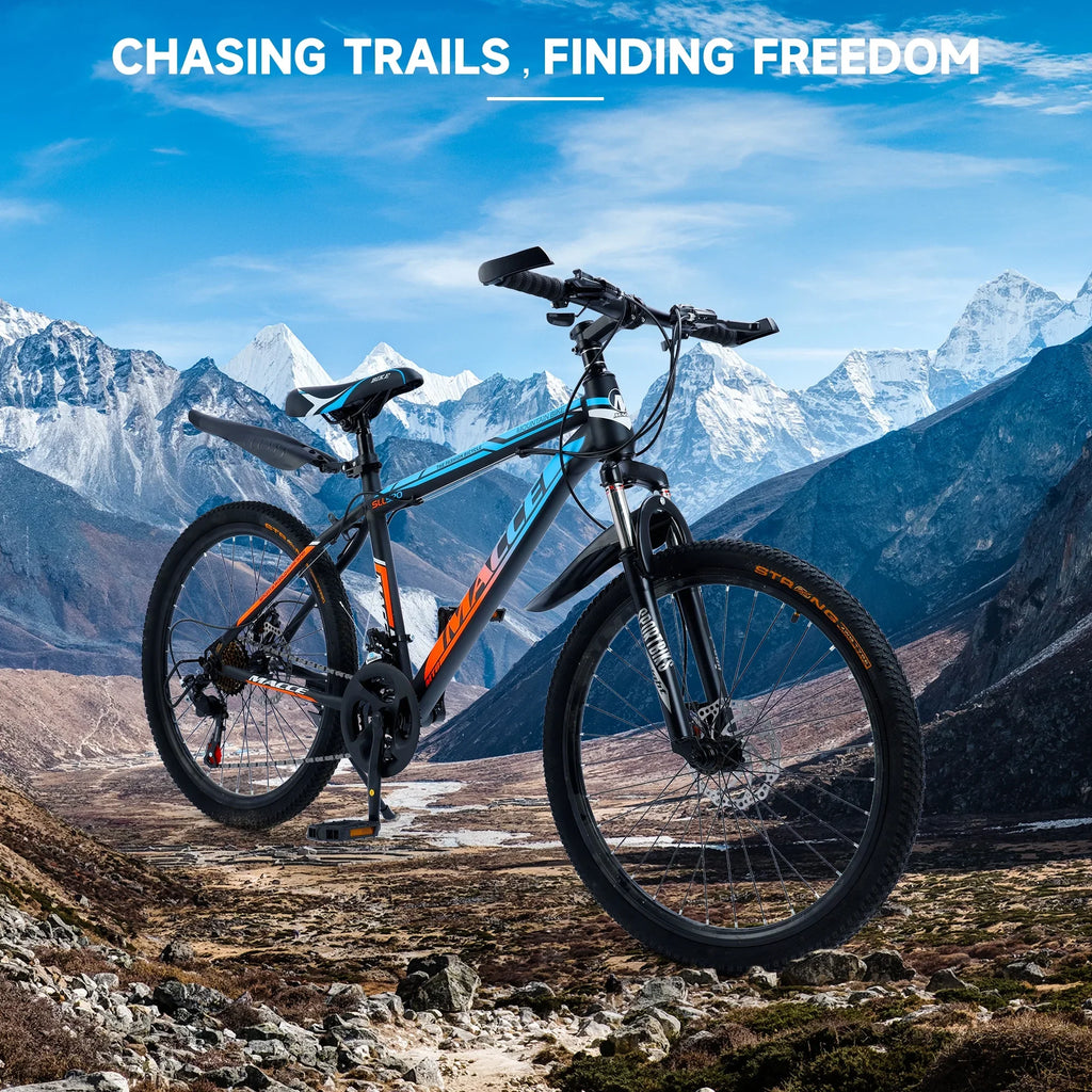 ARTUDATECH 24 26 27.5 Inch Mountain Bike, 24 Speeds with V/Disc Brakes High-Carbon Steel Frame Mens Womens Mountain Bike, Front Suspension MTB Bicycle for Adult & Teenagers