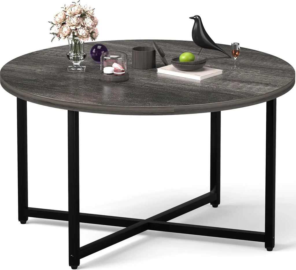 Round Coffee Table, 31.5 Circle Coffee Table��Roma Round Coffee Tables Living Room, Large Coffee Table Round for Indoor & Outdoor Use, Office, Patio or Garden, Large Gray(31.5 D x 17.7 H)