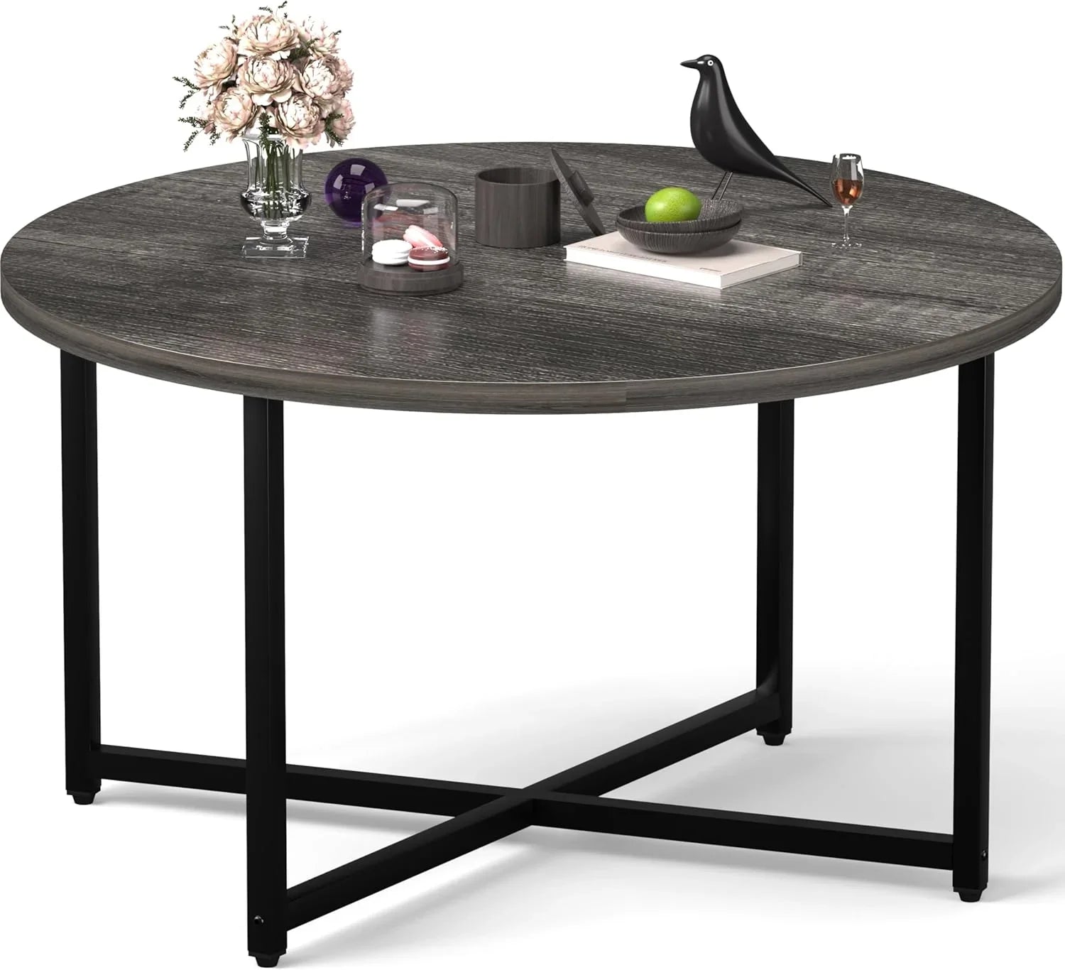 Round Coffee Table, 31.5 Circle Coffee Table��Roma Round Coffee Tables Living Room, Large Coffee Table Round for Indoor & Outdoor Use, Office, Patio or Garden, Large Gray(31.5 D x 17.7 H)