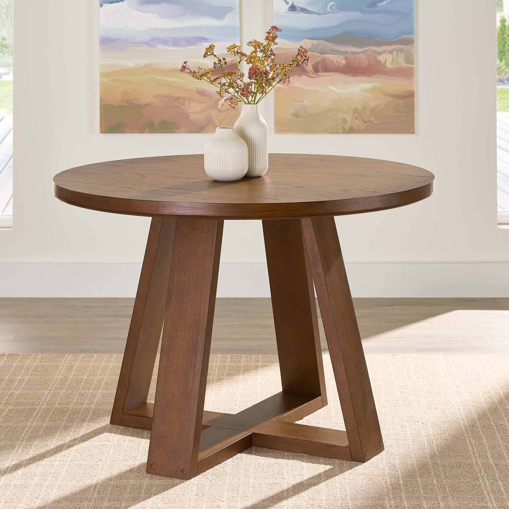 Better Homes & Gardens Ezra Round Wood Dining Table, 45 in, Walnut