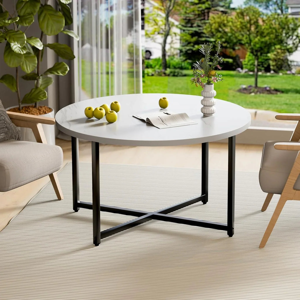 Round Coffee Table, 31.5 Circle Coffee Table��Roma Round Coffee Tables Living Room, Large Coffee Table Round for Indoor & Outdoor Use, Office, Patio or Garden, Large Gray(31.5 D x 17.7 H)