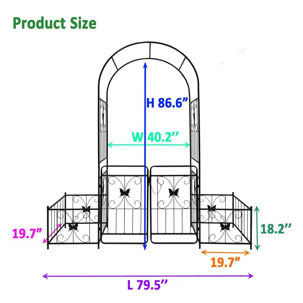 IVV 7.2ft Garden Arbor Arch with Gate and Side Planter Box, Wedding Arch Archway for Ceremony Party, Trellis for Plant Climbing, Christmas Decorations Pergola for Backyard, Lawn, Patio, Yard (Black)