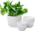 Ceramic Flower pots, White Garden Pots Succulent Cactus Planters with Drainage Saucers, Indoor & Outdoor, Set of 3, Gift for Woman Wife Mother