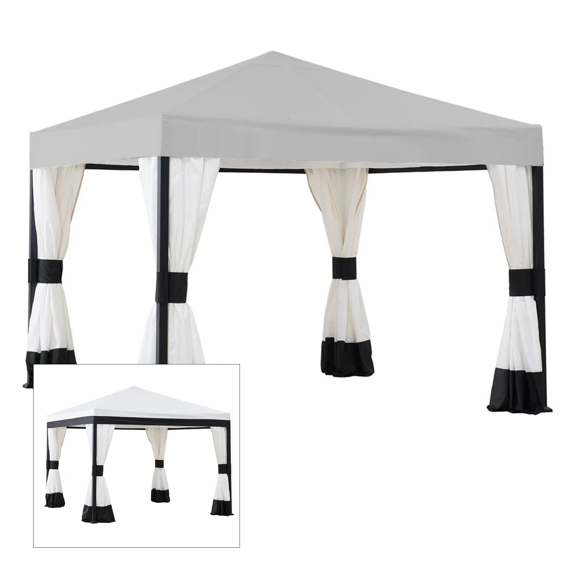 Garden Winds Replacement Canopy Top Cover for Black and White Gazebo - Riplock 350 - Slate Gray Color