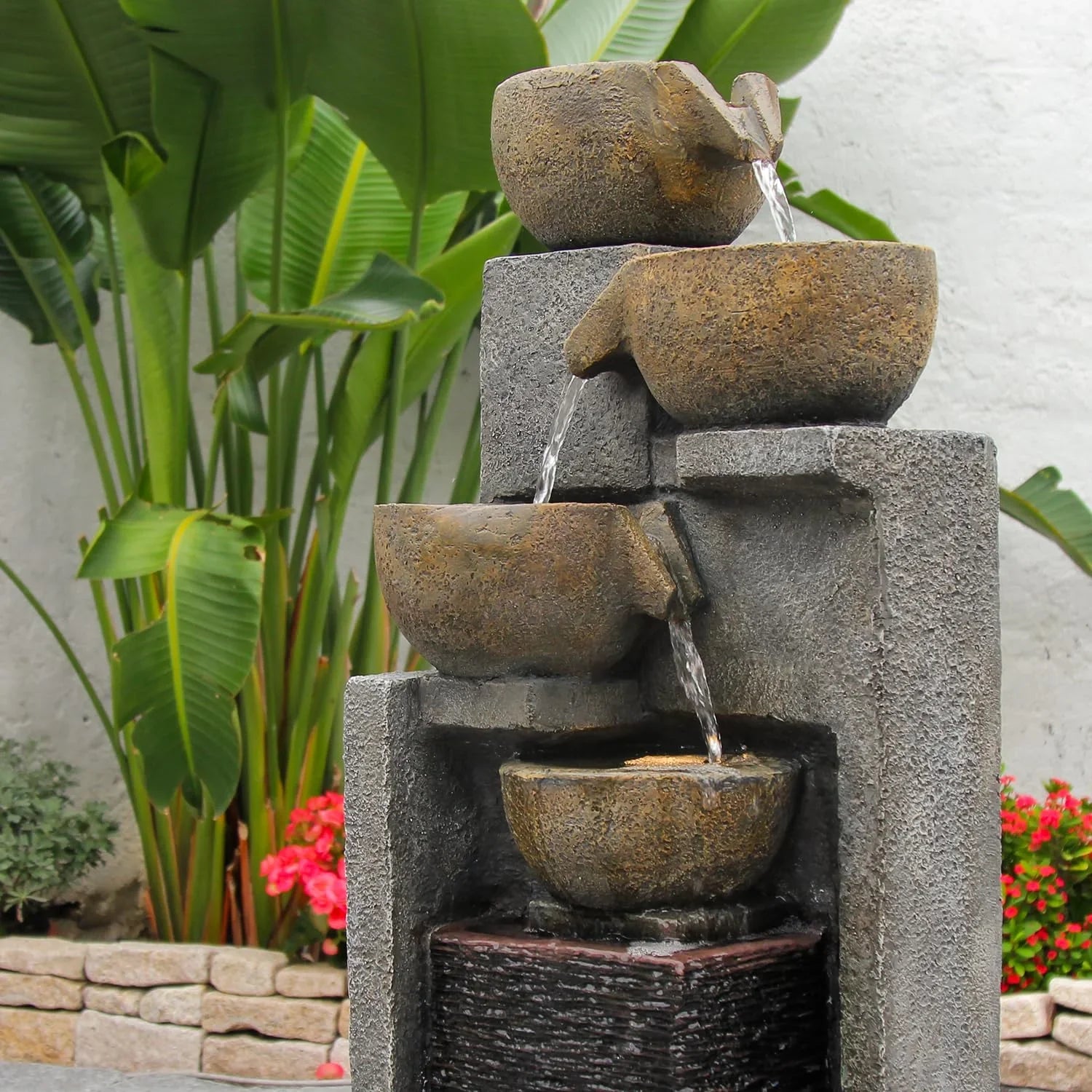 5-Tier Water Fountain Outdoor Garden Waterfall Fountains Indoor Bowl Cascading Water Feature with Led Lights for Home Deck Patio Porch Yard Decor 37.4 H