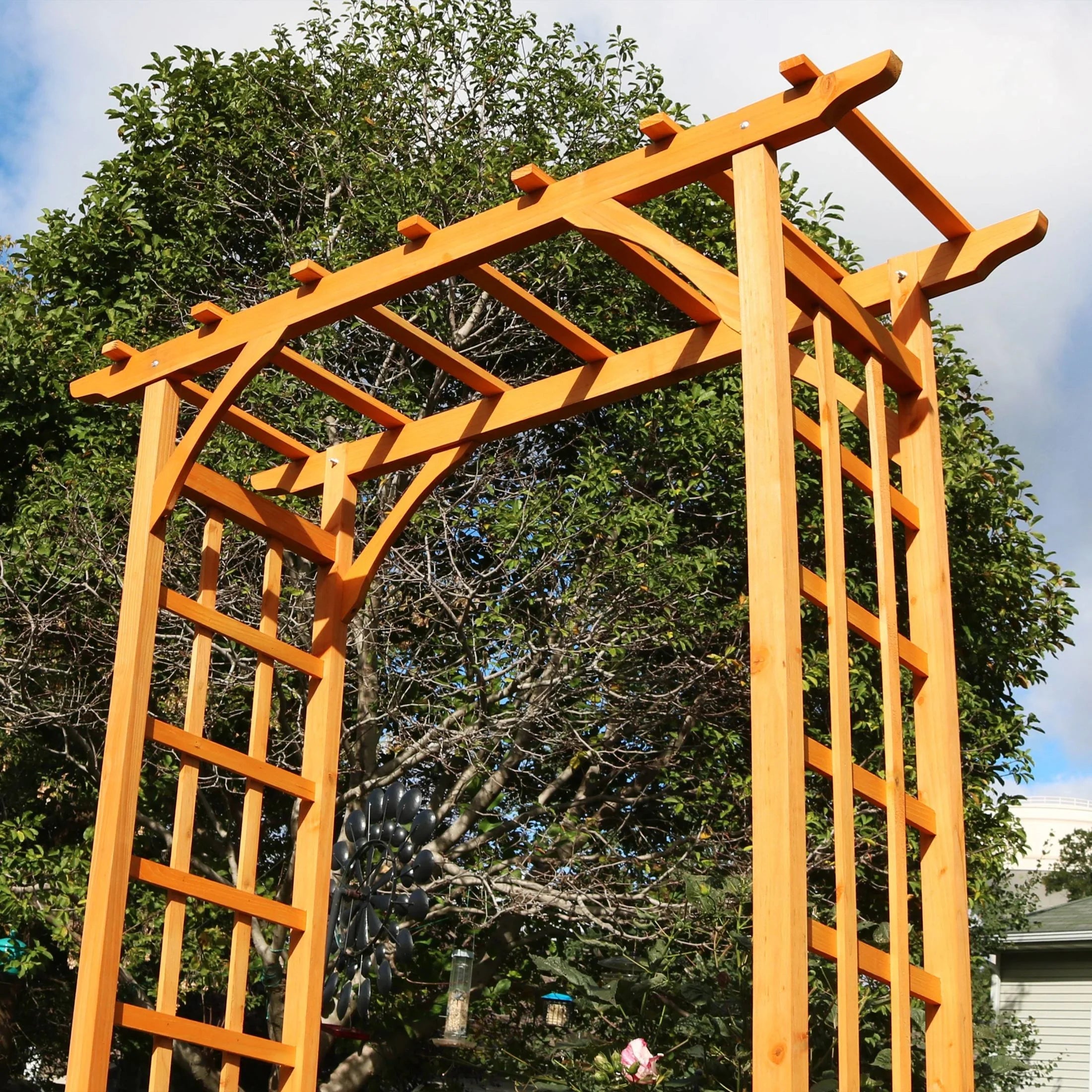 Sunnydaze 78.5 Brown Wooden Garden Arbor Walkway Wedding Arch, Weather-Resistant Finish