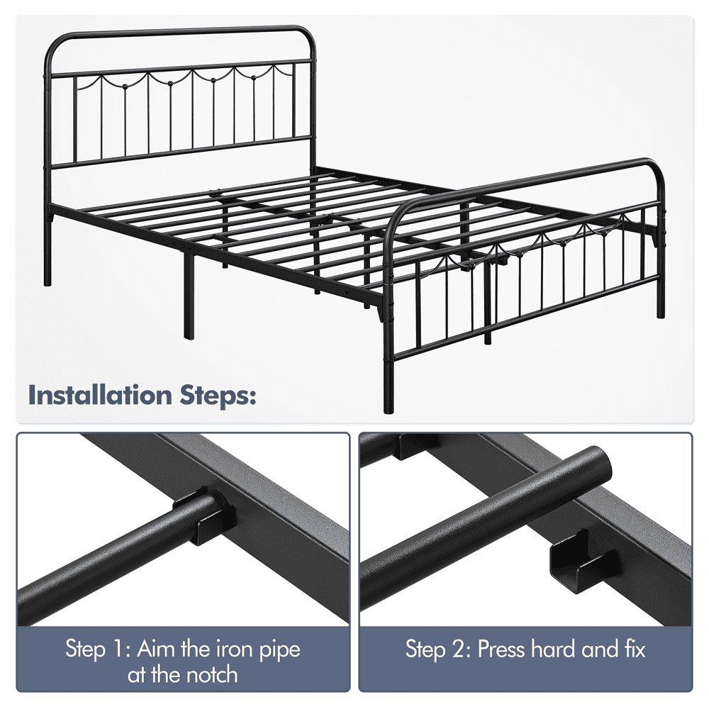 Topeakmart Metal Platform Bed Frame with Headboard and Footboard, Queen Size, Matte Black
