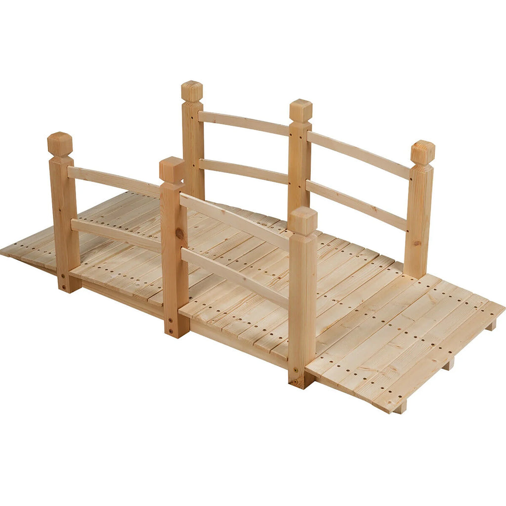 Costway 5' Wooden Garden Bridge Arc Stained Finish Footbridge Backyard Pond Decorative