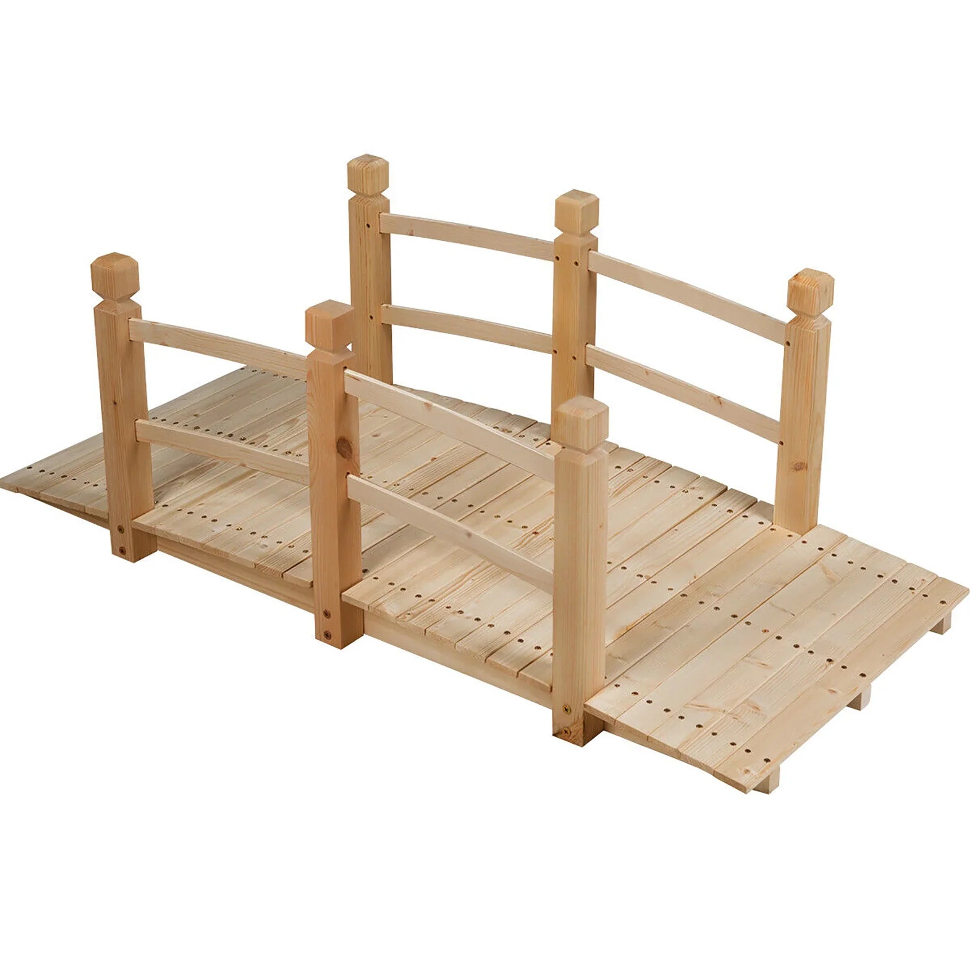 Costway 5' Wooden Garden Bridge Arc Stained Finish Footbridge Backyard Pond Decorative