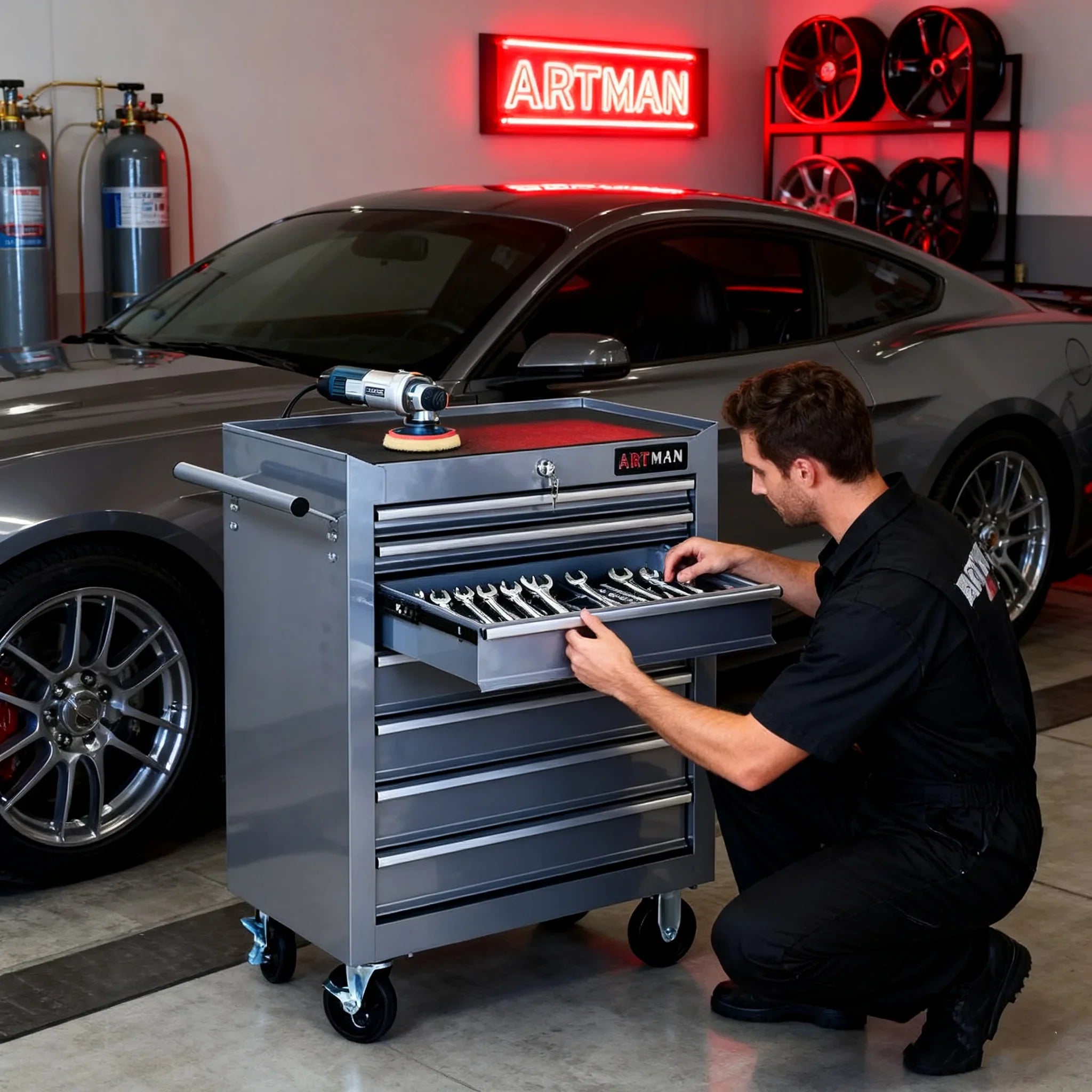 ARTMAN 7 Drawer Tool Rolling Storage Cart ,Tool Boxes Tool Chest with Wheels and Drawers for Garage Workshop Warehouse