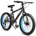 KFFKFF 20-Inch Mountain Bike, 7-Speed Twist Shifting, Comfortable Saddle, Dual Disc Brakes, Durable Steel Frame, Fat Tire Bicycle for Trail and Snow