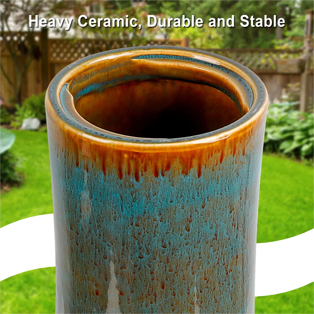 BUYMAX Tall Ceramic Bird Bath for Garden, UV-Resistant, Diamond Blue Grey